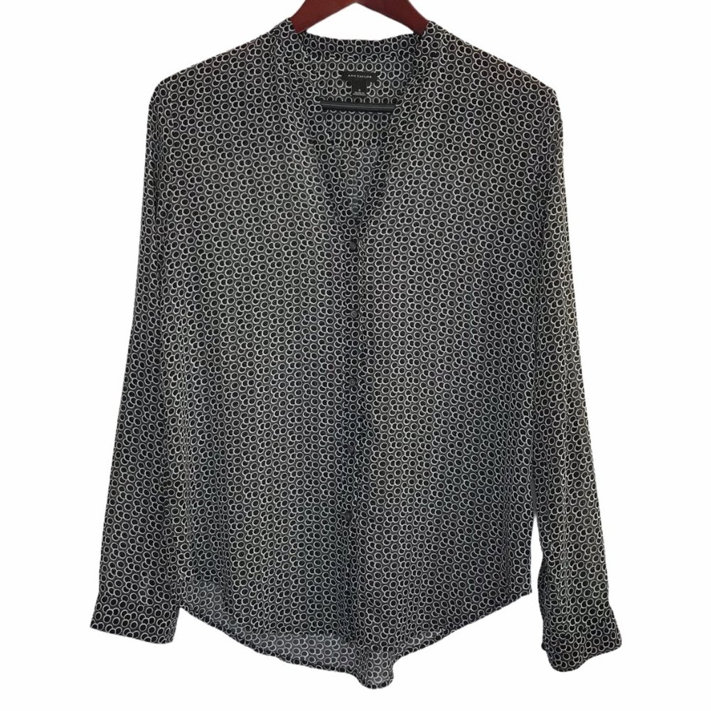 Ann Taylor Circle Print Chiffon Button Down Blouse - image 1